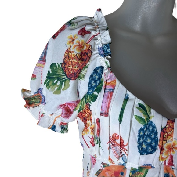 Mine Pina Colada Tropical Top Corset Crop Multicolor Puff Sleeve Size M NWOT - Picture 6 of 14
